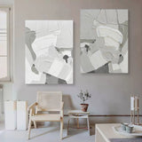 3D Gray Abstract Oil Painting Set of 2 Gray Textured Art Abstract Canvas Wabi-Sabi Wall Art Set of 2