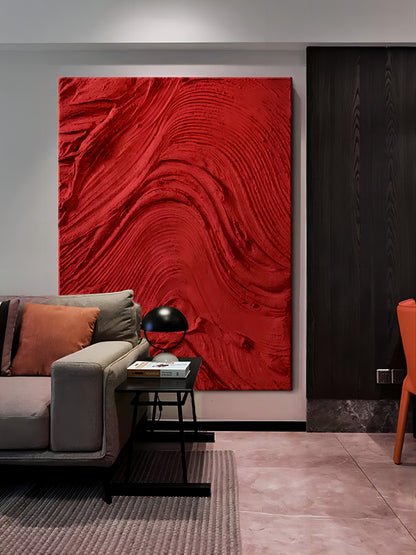 Red 3D Abstract Art Heavy Textured Acrylic Painting 3D Plaster Wall Art 3D Minimalist Canvas Art
