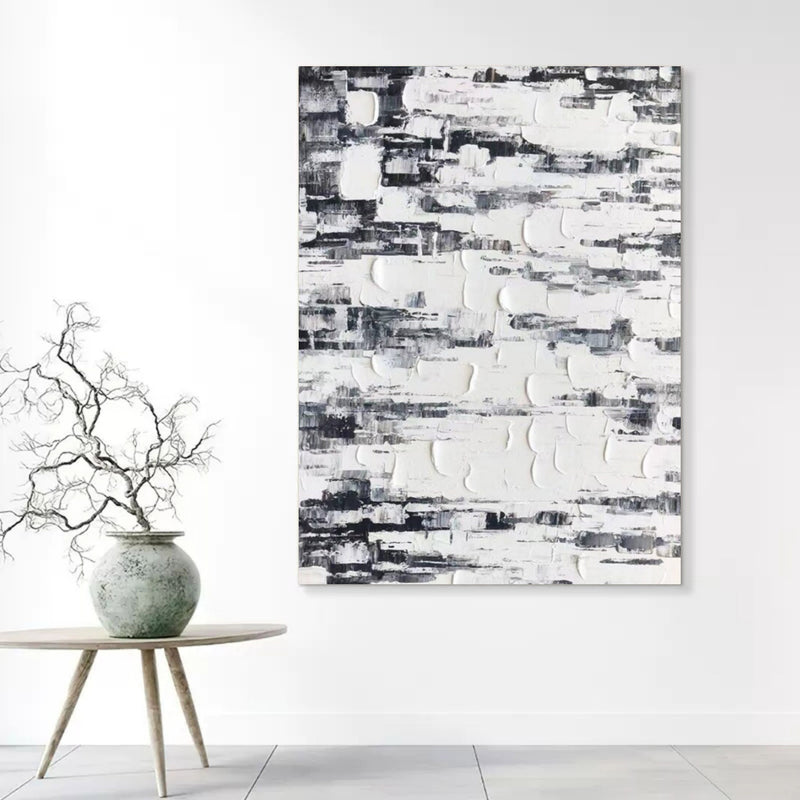 White And Gray 3D Abstract Art Wabi-Sabi Wall Art Minimalist Canvas Art 3D Textured Wall Painting