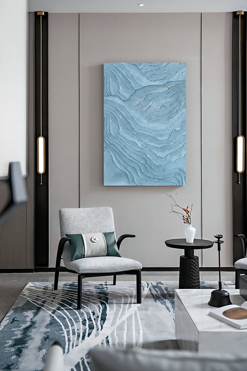 Blue Textured Abstract Canvas Painting 3d textured painting on canvas abstract plaster wall art