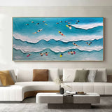 Large Blue Sea 3D Painting Seaside Swimming 3D Landscape Art on Canvas Blue Sea Texture Wall Art