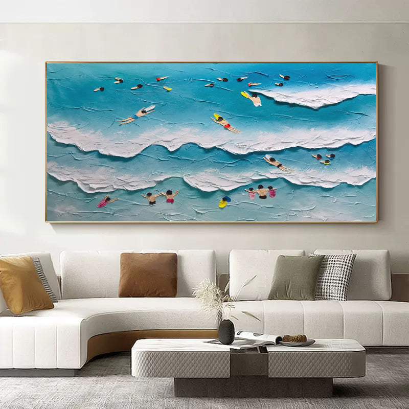 Large Blue Sea 3D Painting Seaside Swimming 3D Landscape Art on Canvas Blue Sea Texture Wall Art