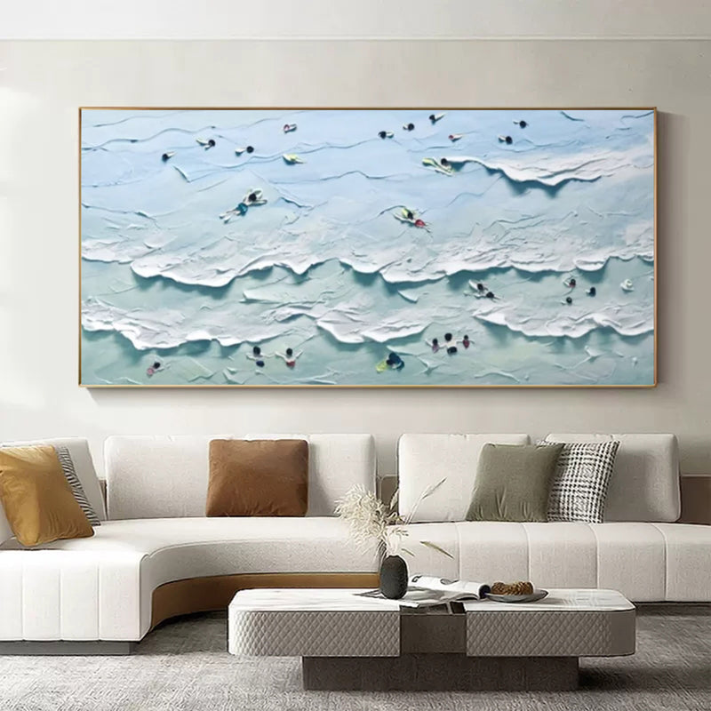 Large Blue Sea 3D Painting Sea Swimming 3D Landscape Canvas Painting Blue Sea 3D Texture Wall Art