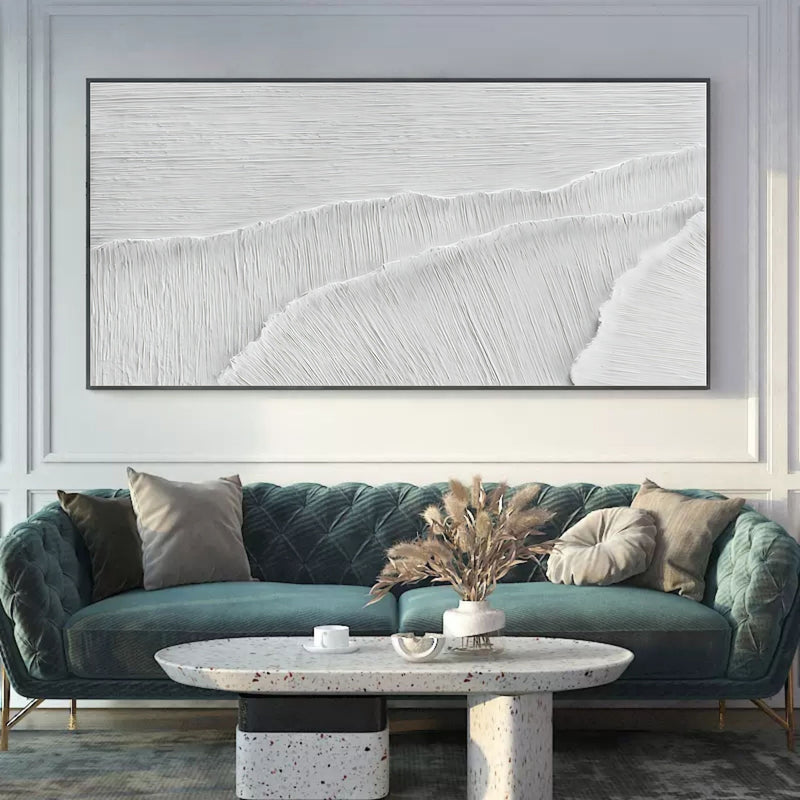 Oversized White 3D Abstract Painting Plaster Wall Art 3D Textured Acrylic Painting Minimalist Art
