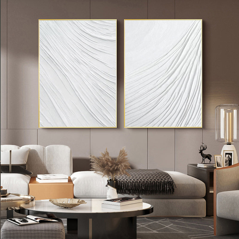 white 3d plaster abstract art on canvas set of 2 plaster wall art White texture wall painting set of 2