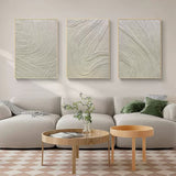 Beige Minimalist Abstract Painting Set of 3 3D Plaster Art Set of 3 3D Textured Canvas Art Set of 3