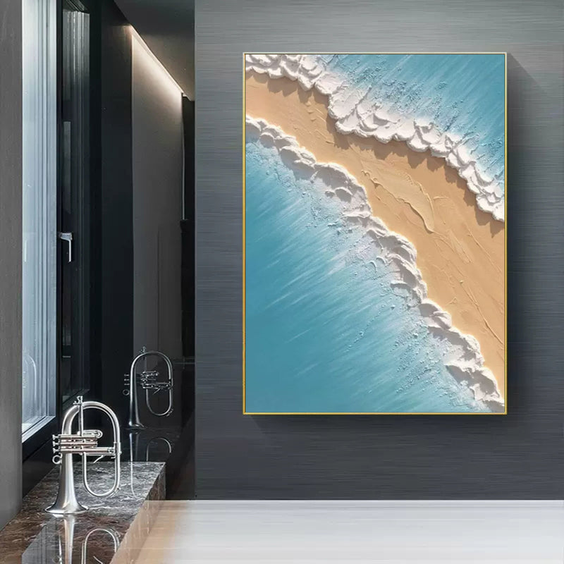 Large Blue 3D Sea Texture Painting on Canvas Texture Wall Art Plaster Wall Art Sea View Room Decor