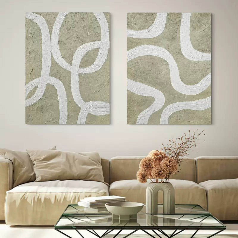 3D Brown and White Minimalist Art Canvas Set of 2 Wabi-Sabi Art Brown and White Texture Art Painting