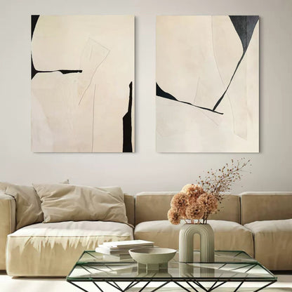 3D Beige Abstract Oil Painting Set of 2 Beige Textured Art Abstract Canvas Wabi-Sabi Wall Art Set of 2