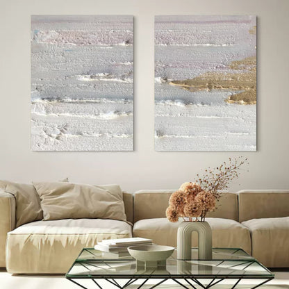 Gray and White 3D Abstract Art Set of 2 Wabi-Sabi Wall Art Minimalist Art Textured Wall Painting