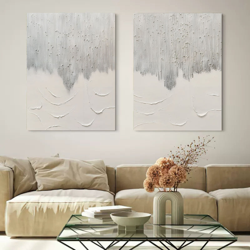 Gray 3D Minimalist Canvas Art Set of 2 Textured Wall Art Wabi-Sabi Wall Decor Paintings Set of 2