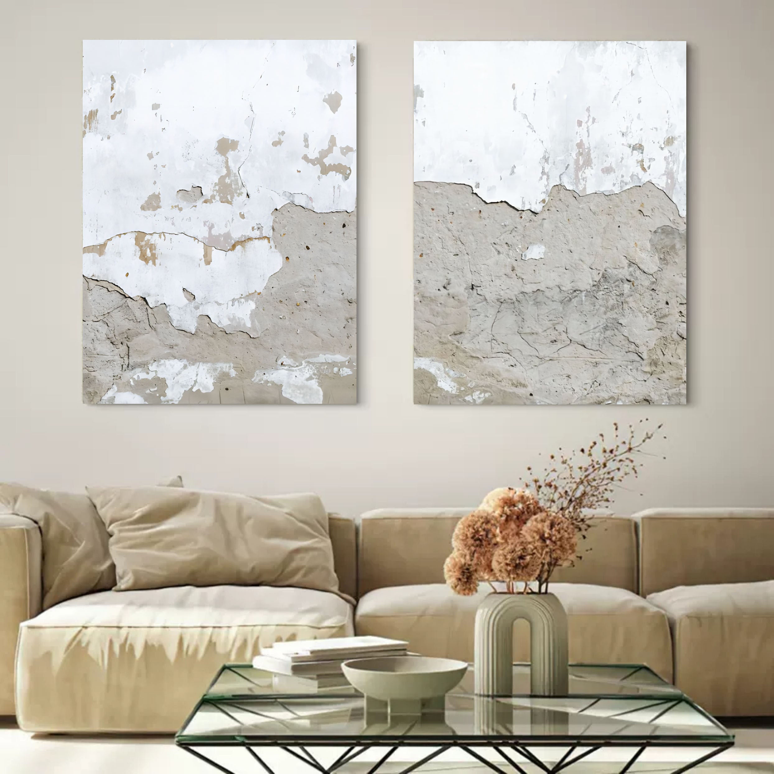 Gray and White 3D Abstract Art Wabi-Sabi Wall Decor Textured Wall Art Minimalist Painting Set of 2
