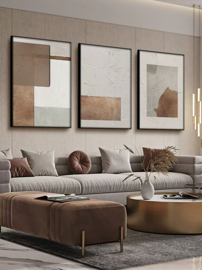 Large Gray 3D Minimalist Abstract Painting Set of 3 Wabi-Sabi Wall Art ...