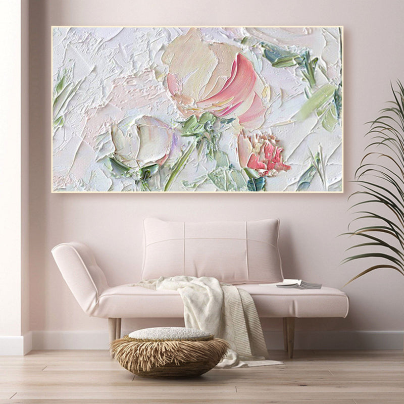 White Flower Plaster Art White 3D Flower Oil Painting Flower Textured Wall Art Large Flower Wall Decor