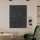 Large Black 3D Abstract Art Plaster Wall Art Minimalism Canvas Art Heavy Textured Acrylic Painting