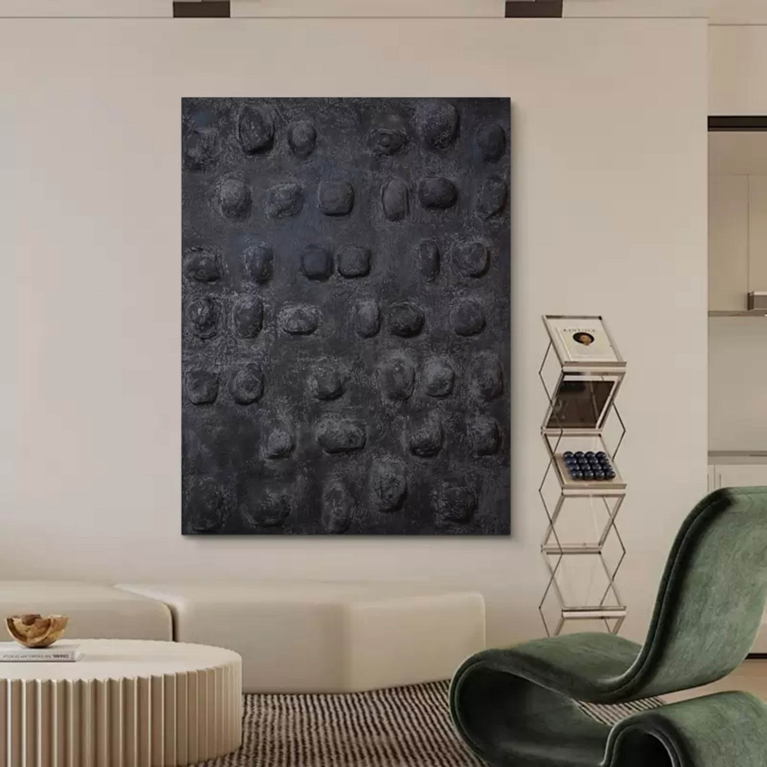 3D Black Textured Painting Black Textured Abstract Wall Art Wabi Sabi Painting Textured Art Canvas