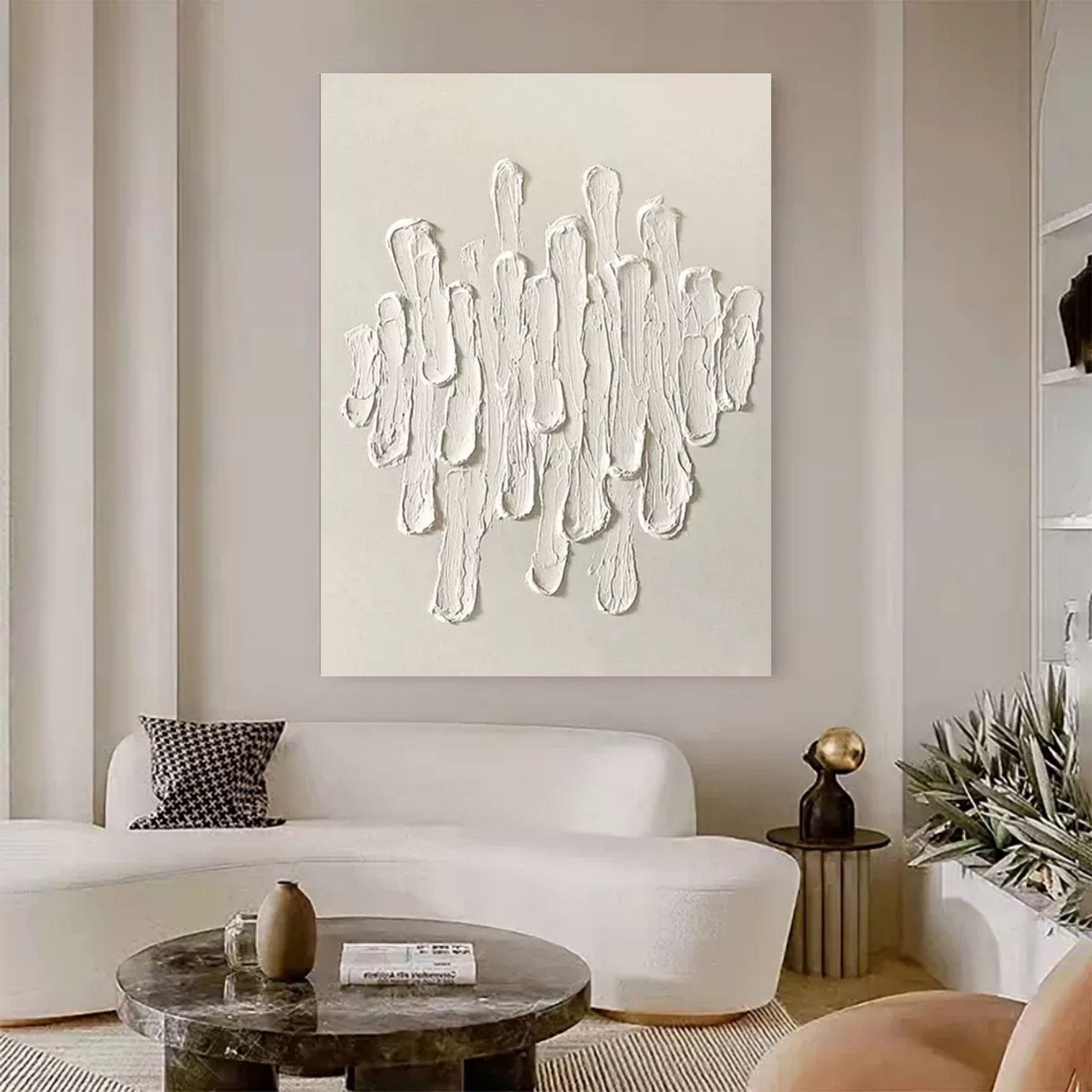 Large Beige 3D Minimalist Canvas Art Beige Abstract Painting 3D Plaster Art Knife Acrylic Painting