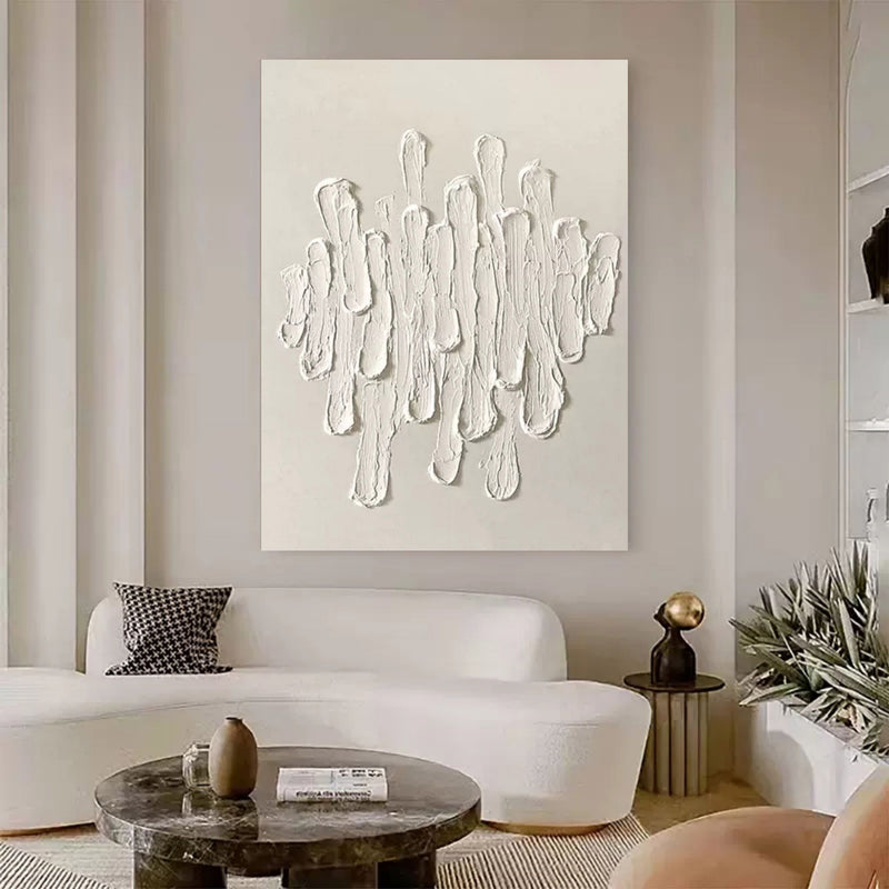 Large Beige 3D Minimalist Canvas Art Beige Abstract Painting 3D Plaster Art Knife Acrylic Painting