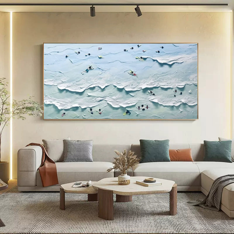 Large Blue Sea 3D Painting Sea Swimming 3D Landscape Canvas Painting Blue Sea 3D Texture Wall Art