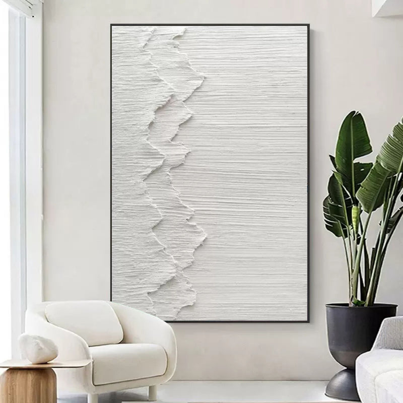 Large White 3D Plaster Abstract Art Textured Wall Art Minimalist Art Living Room Wall Painting