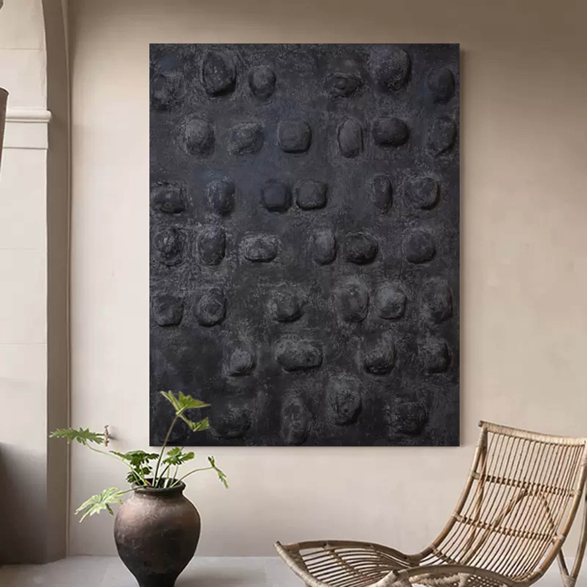 3D Black Textured Painting Black Textured Abstract Wall Art Wabi Sabi Painting Textured Art Canvas