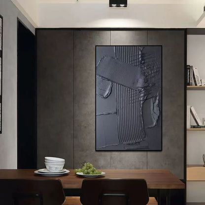 Black 3D Textured Abstract Painting Black Minimalist Abstract canvas Art 3D Plaster Abstract Art