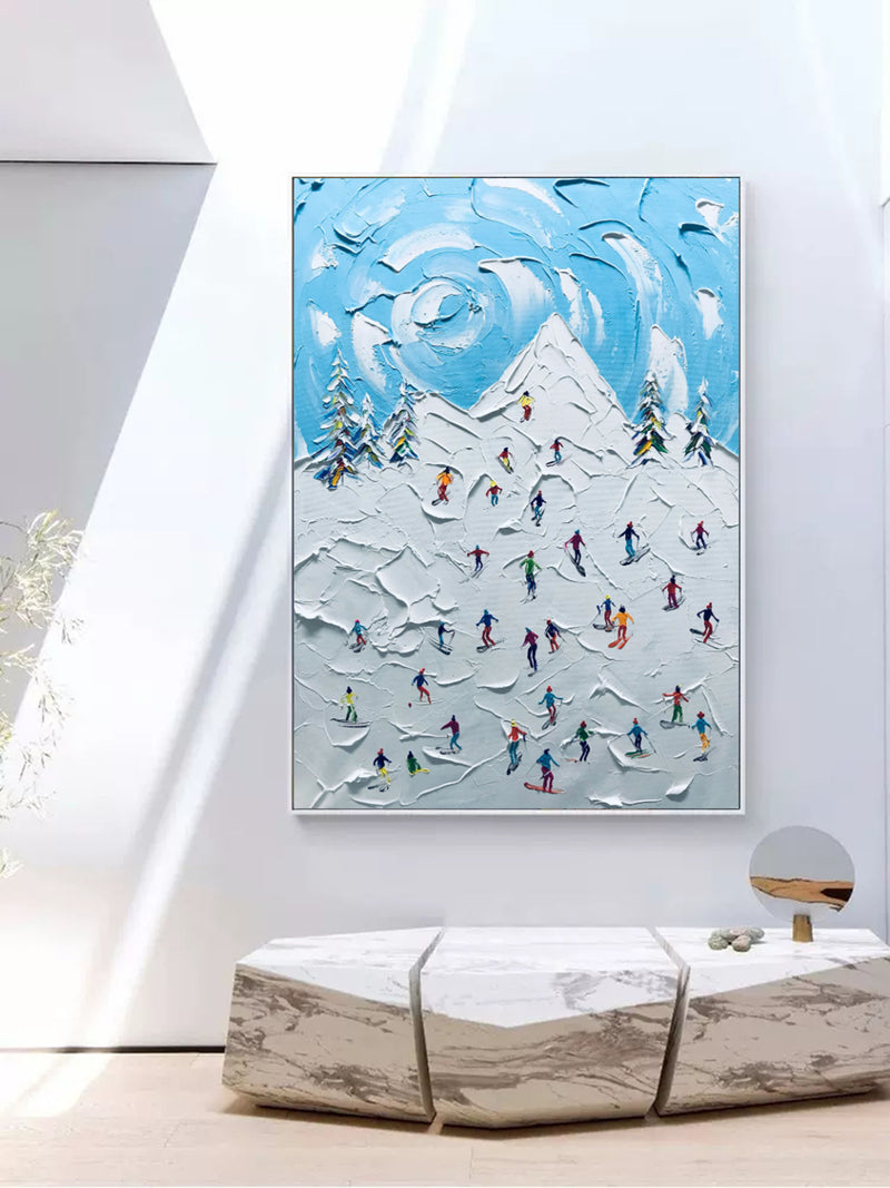 Skier Painting Snow Mountain Skier 3D Landscape Painting Snow Landscape Painting 3D Plaster Art