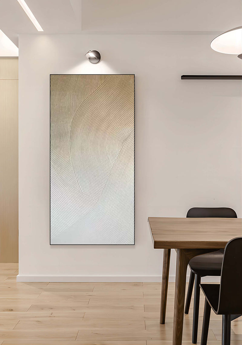 Large 3D White and Brown Textured Acrylic Painting Minimalist Wall Art Wabi Sabi Art Canvas for Living Room