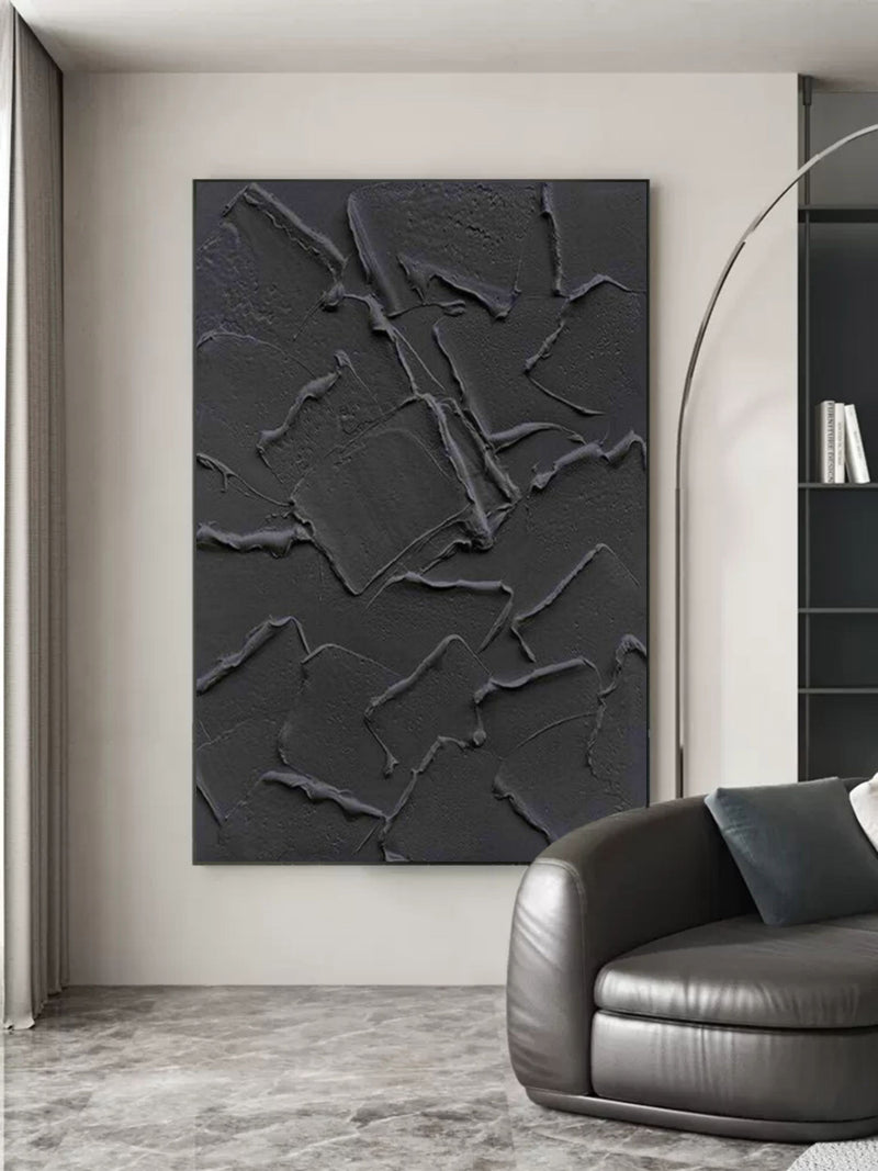 Black Plaster Wall Art Black 3D Abstract Painting Black 