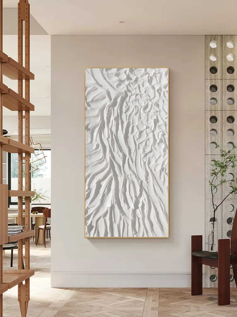 Oversized White 3D Abstract Art Textured Wall Art Plaster Wall Art Minimalist Art Decor painting