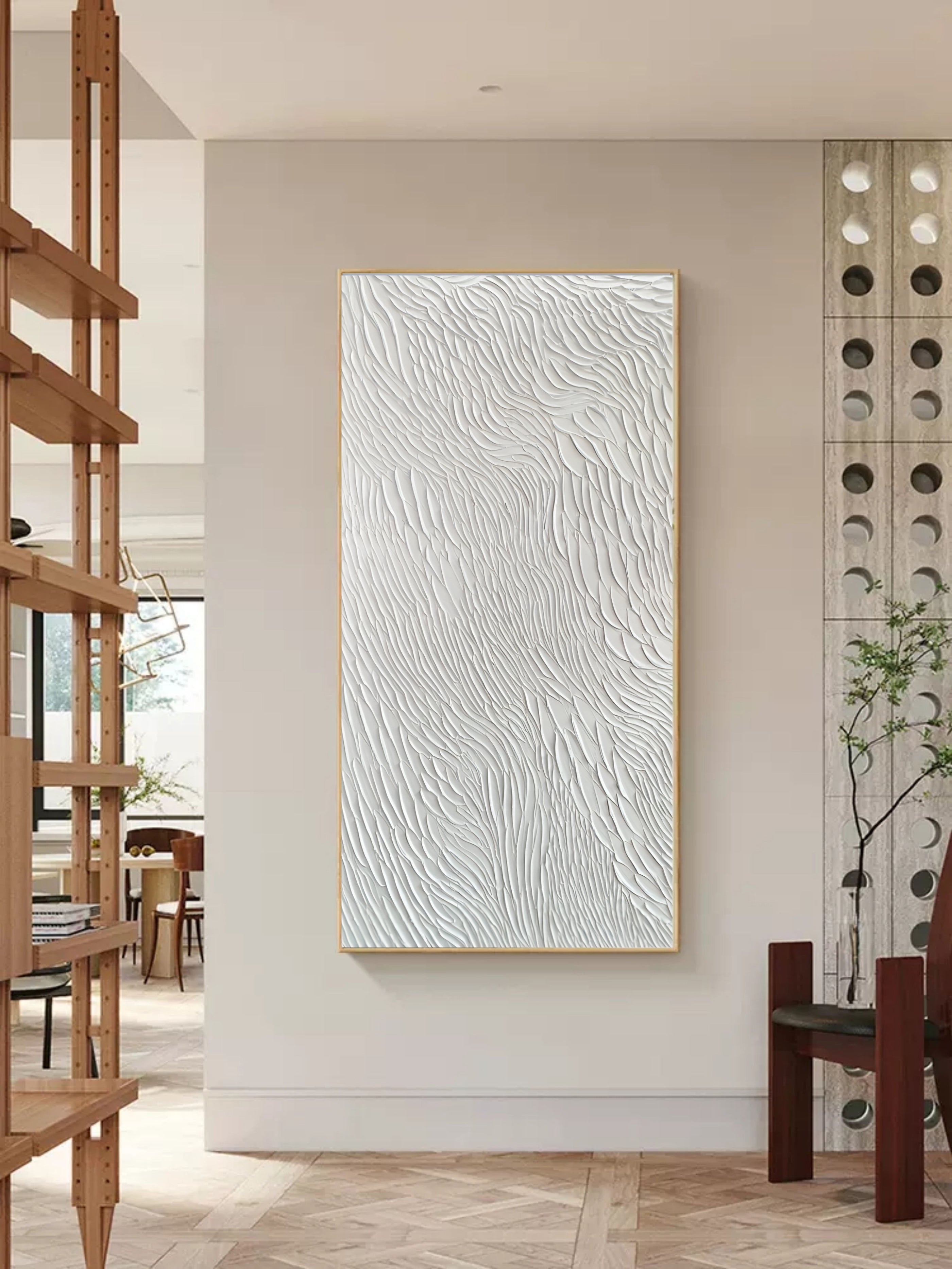 Oversized White 3D Abstract Art Textured Wall Art Plaster Wall Art