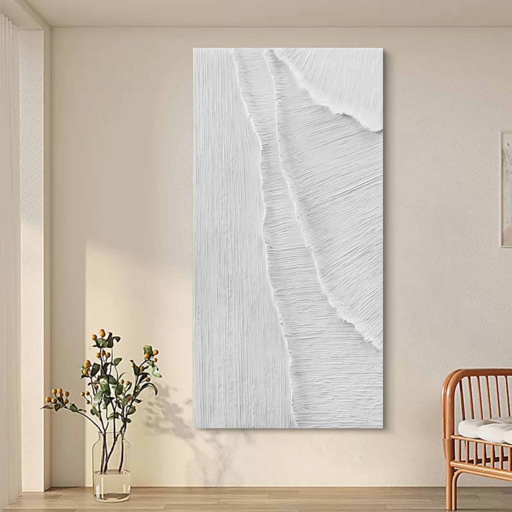 Large 3D White Abstract Canvas Painting WabiSabi Wall Art Texture Art Minimalist Painting Home Decor
