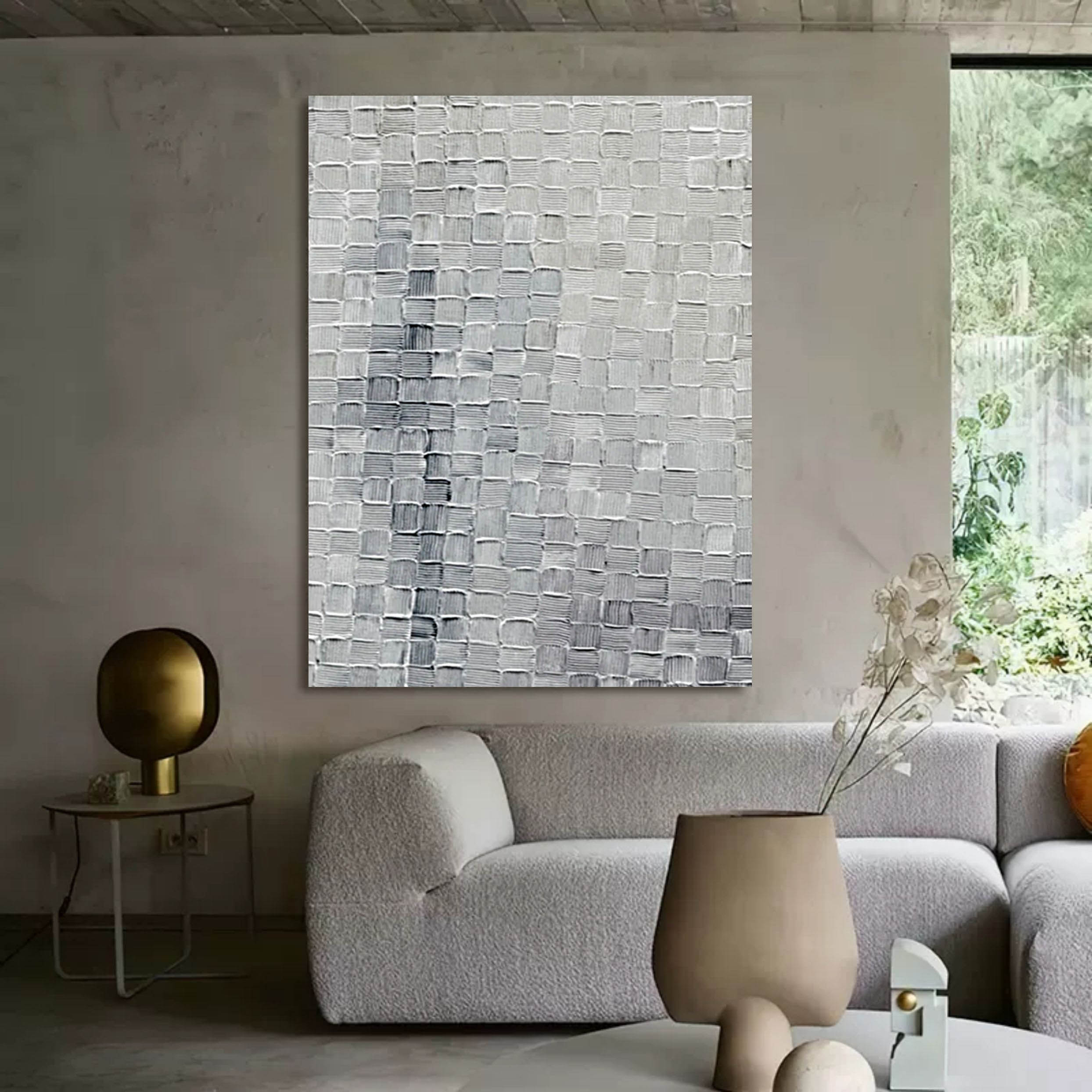 Large Gray 3D Abstract Art Textured Canvas Art 3D Plaster Art Wabi-Sabi Wall Art Knife Wall Painting