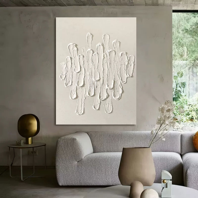 Large Beige 3D Minimalist Canvas Art Beige Abstract Painting 3D Plaster Art Knife Acrylic Painting