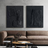 Black 3D Abstract Art Set of 2 Black 3D Textured Wall Art Set of 2 Black Minimalist Canvas Art Set of 2