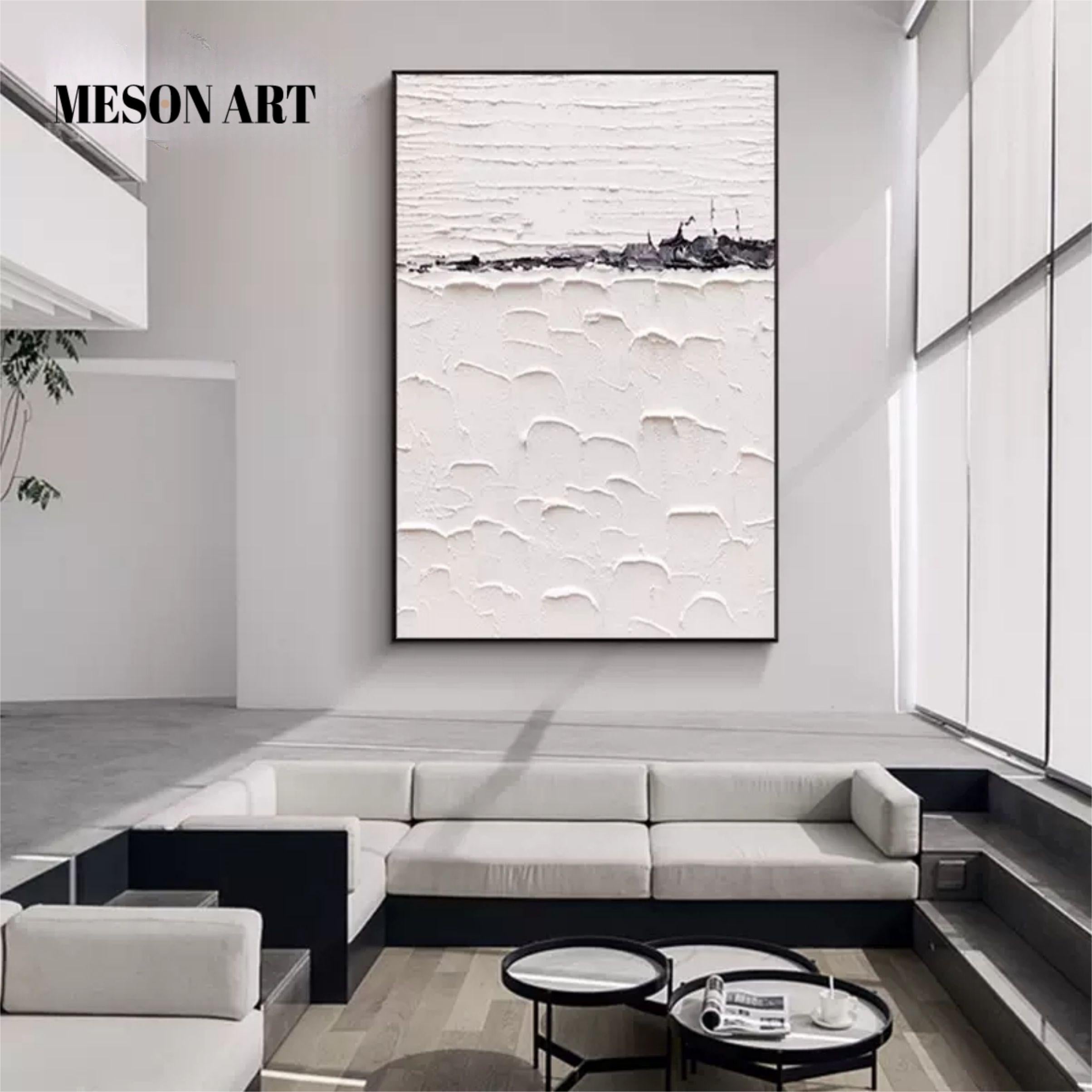 Large White Minimalist Abstract Art White Plaster Abstract Wall Art White 3D Textured Wall Painting
