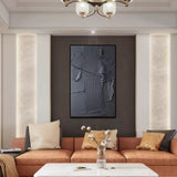 Black 3D Textured Abstract Painting Black Minimalist Abstract canvas Art 3D Plaster Abstract Art