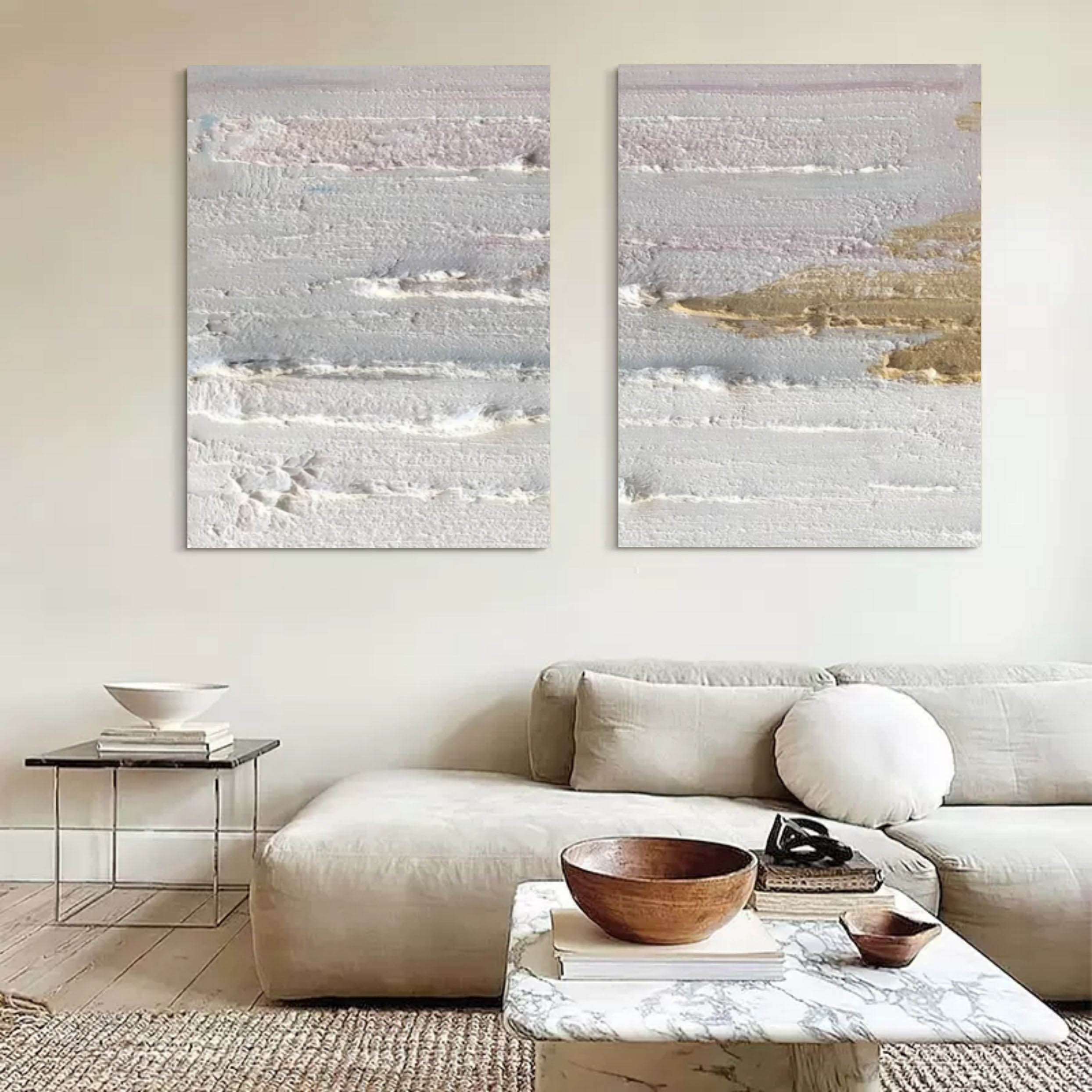 Gray and White 3D Abstract Art Set of 2 Wabi-Sabi Wall Art Minimalist Art Textured Wall Painting