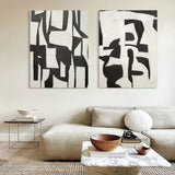 Set of 2 3D Black and White Art Canvas Abstract Black and White Oil Painting Set of 2 Wabi Sabi Wall Art