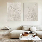 Beige 3D Minimalist Abstract Canvas Art Set of 2 Plaster Wall Art Set of 2 Textured Wall Painting