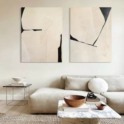 3D Beige Abstract Oil Painting Set of 2 Beige Textured Art Abstract Canvas Wabi-Sabi Wall Art Set of 2