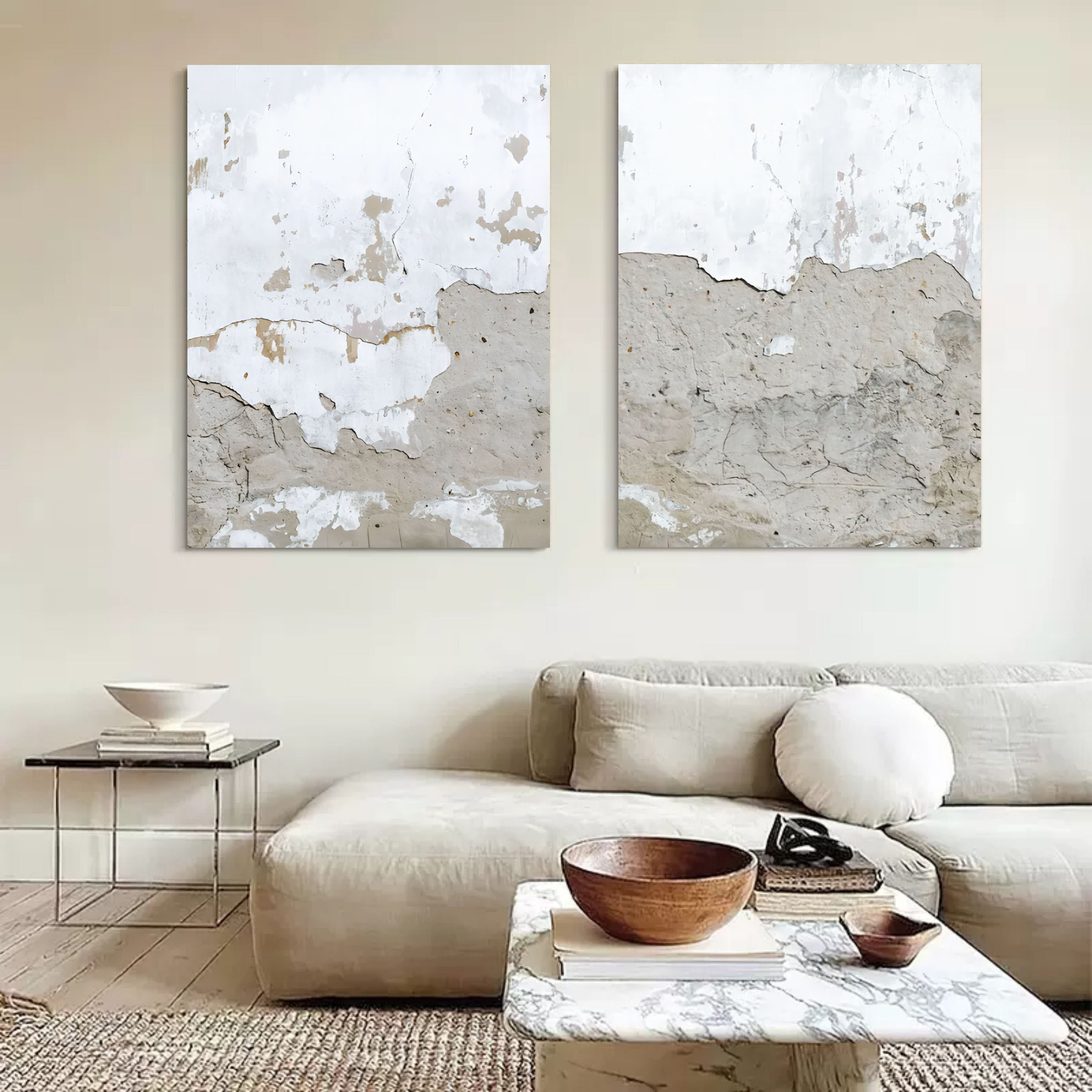 Gray and White 3D Abstract Art Wabi-Sabi Wall Decor Textured Wall Art Minimalist Painting Set of 2