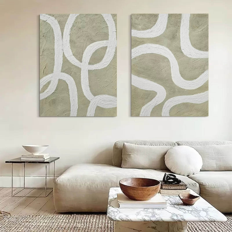 3D Brown and White Minimalist Art Canvas Set of 2 Wabi-Sabi Art Brown and White Texture Art Painting