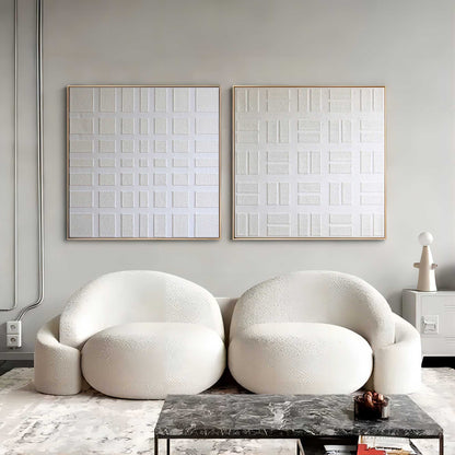 3D White Textured Art Canvas Set of 2 White Minimalist Wall Art White Abstract Oil Painting Set of 2
