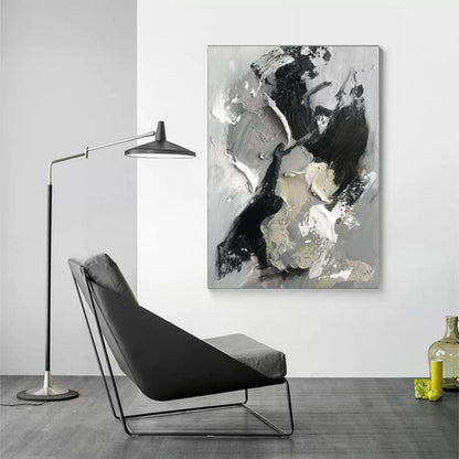 Large Gray 3D Abstract Art Plaster Wall Art WabiSabi Wall Art textured Acrylic Painting On Canvas 