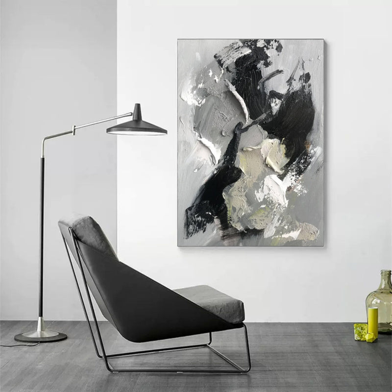 Large Gray 3D Abstract Art Plaster Wall Art WabiSabi Wall Art textured Acrylic Painting On Canvas 
