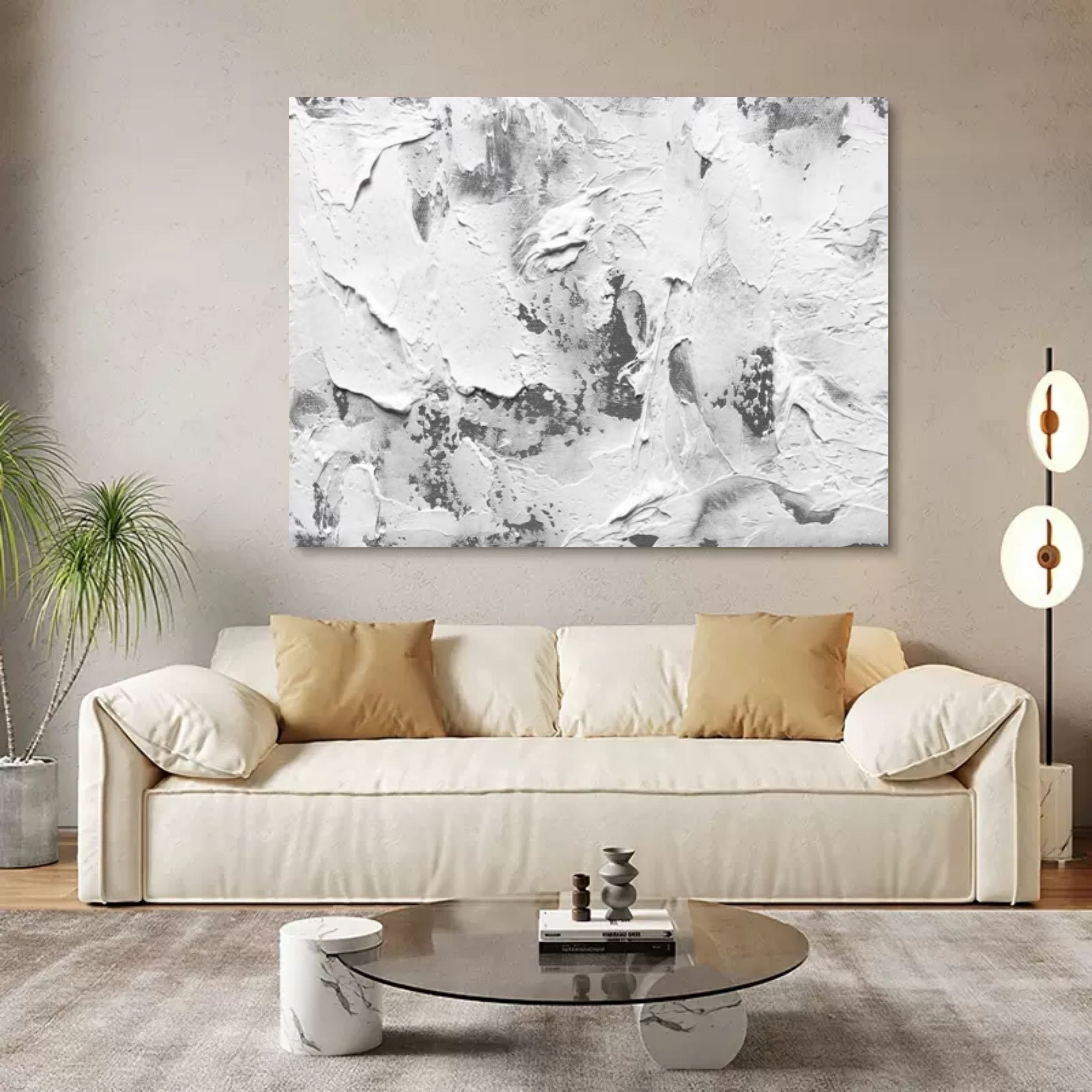 Large Gray and White 3D Abstract Painting minimal art Textured Wall Art WabiSabi Wall Decor Ideas