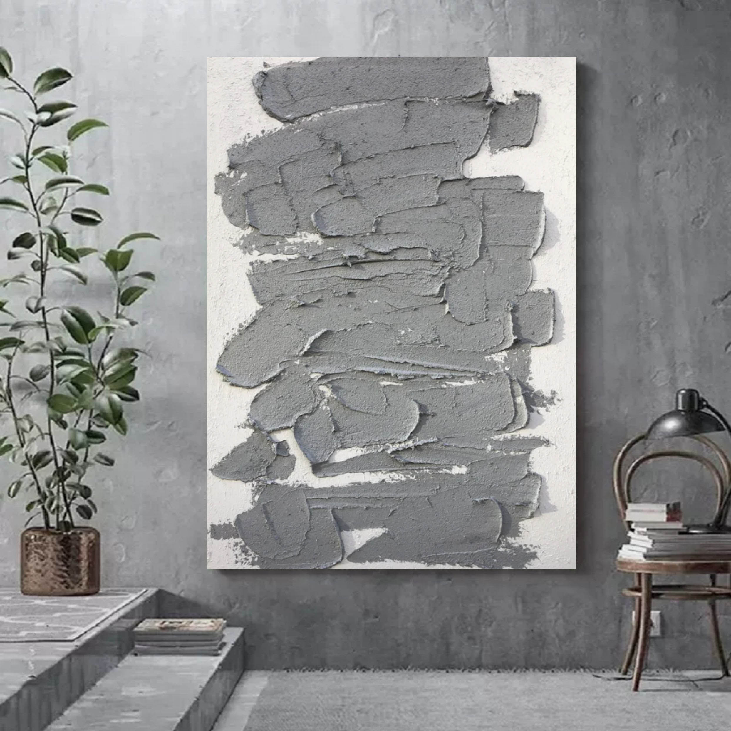 Large Gray 3D Abstract Canvas Art 3D Plaster Art Wabi-Sabi Wall Art Heavy textured Acrylic Painting