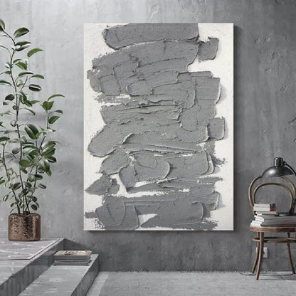 Large Gray 3D Abstract Canvas Art 3D Plaster Art Wabi-Sabi Wall Art Heavy textured Acrylic Painting