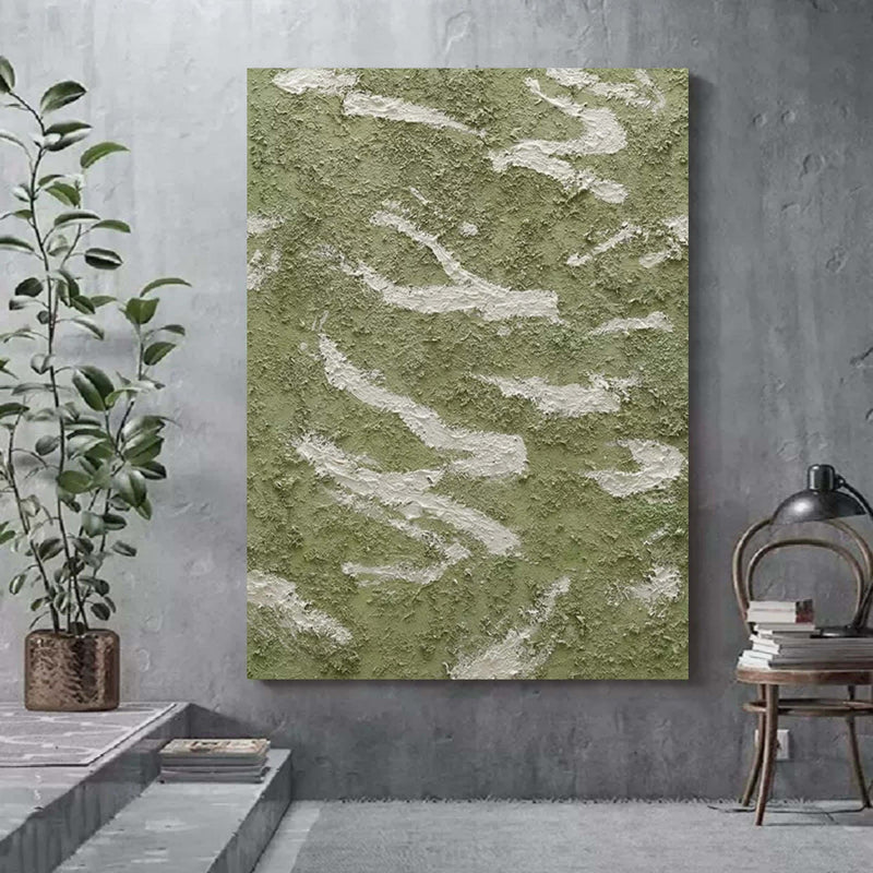 Large Wabi-Sabi Wall decor Painting Green 3D Textured Abstract Painting Green Minimalist Canvas Art